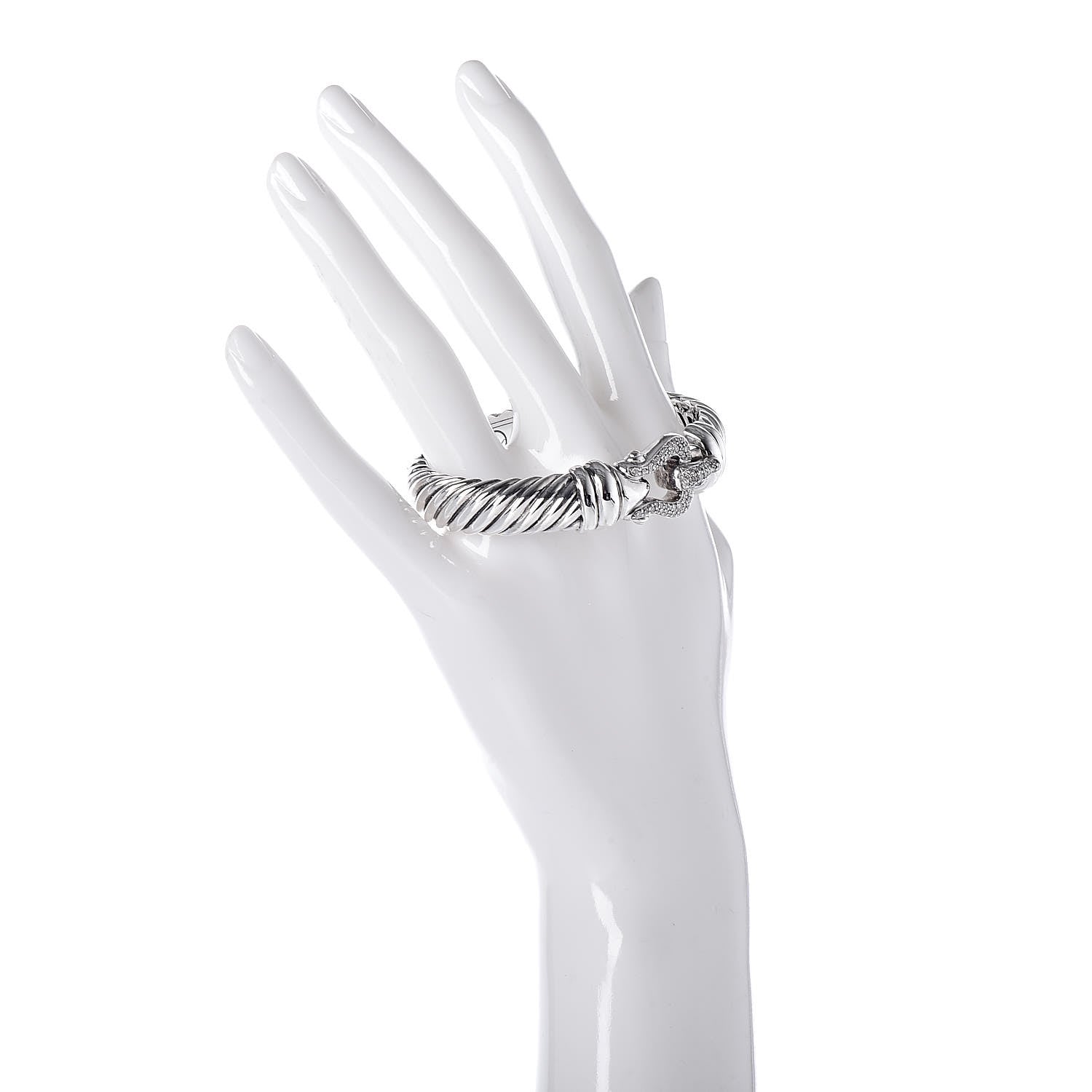 David Yurman Sterling Silver Diamond 10mm Cable Buckle Bracelet 2 of 4