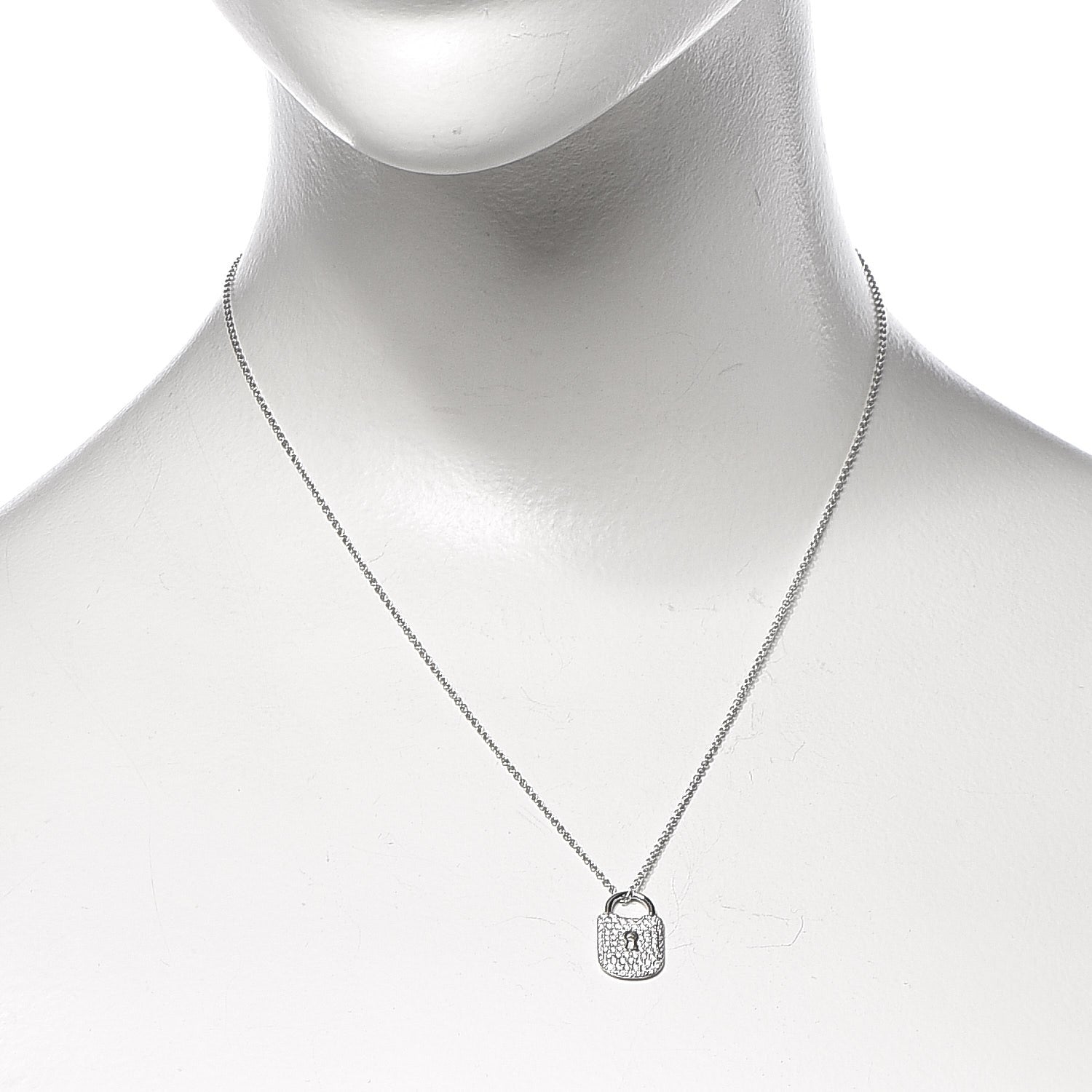 Tiffany Platinum Diamond Small Vintage Lock Pendant Necklace 2 of 7