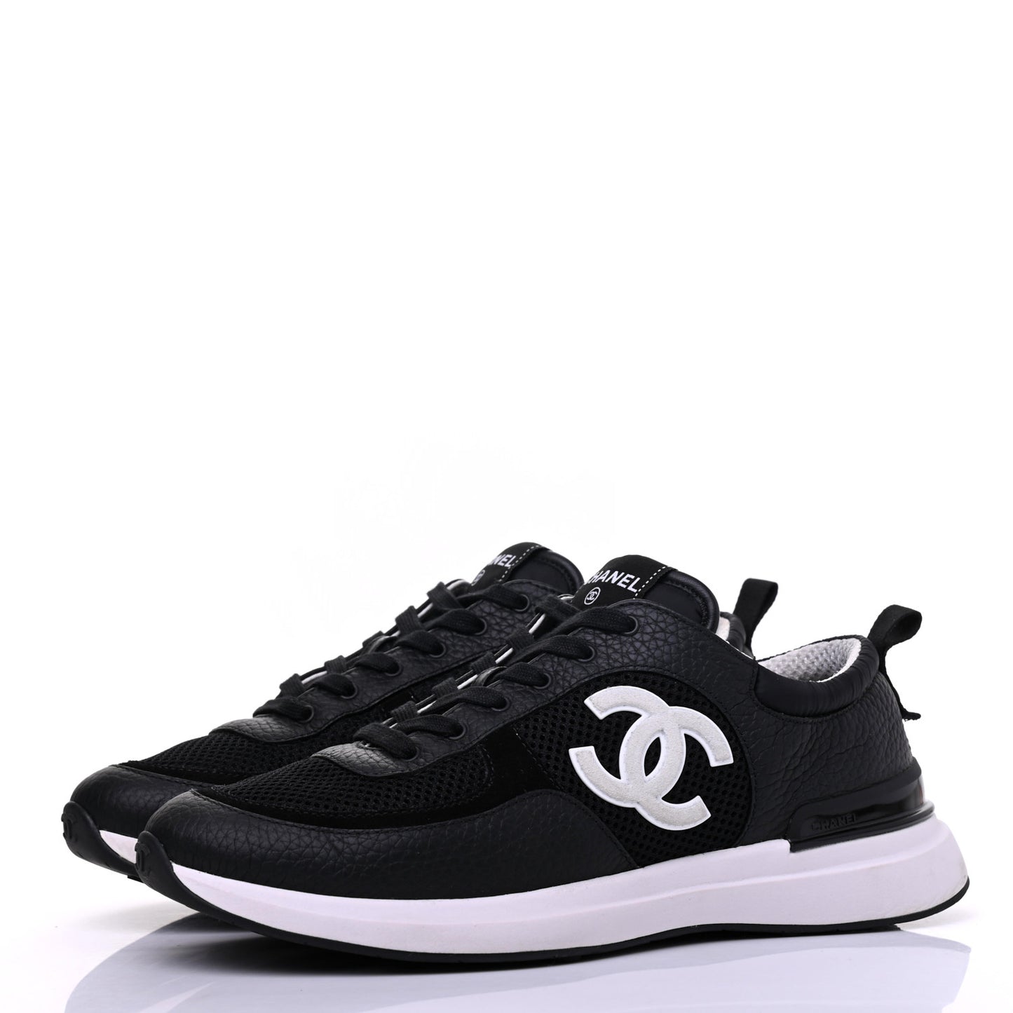 Calfskin Mesh Lycra Suede Womens Logo Sneakers 41.5 Black