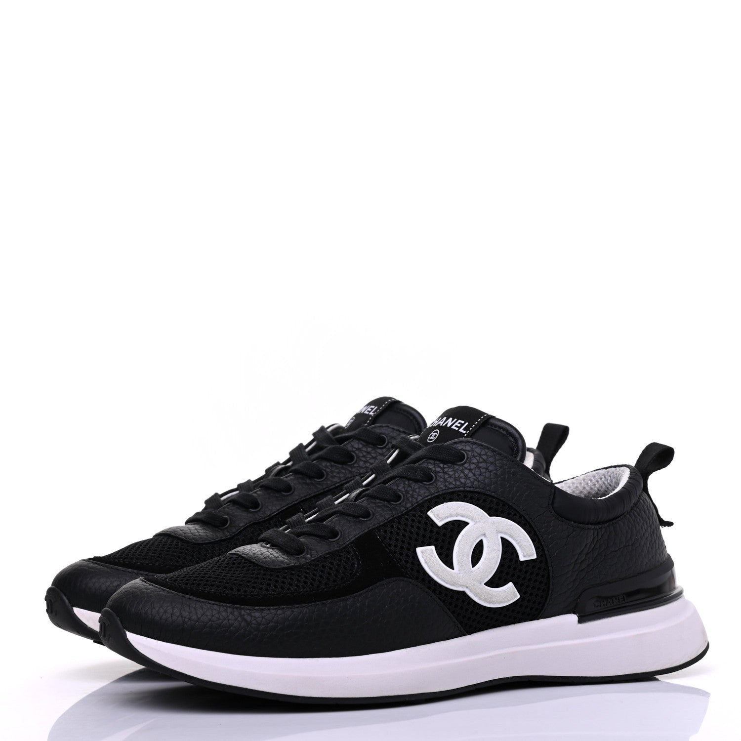 Chanel Calfskin Mesh Lycra Suede Womens Logo Sneakers 41.5 Black 3 of 16