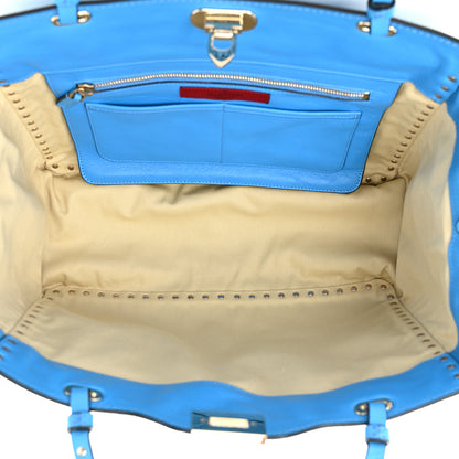 Valentino Garavani Vitello Medium Rockstud Tote Blue Fluo 5 of 9