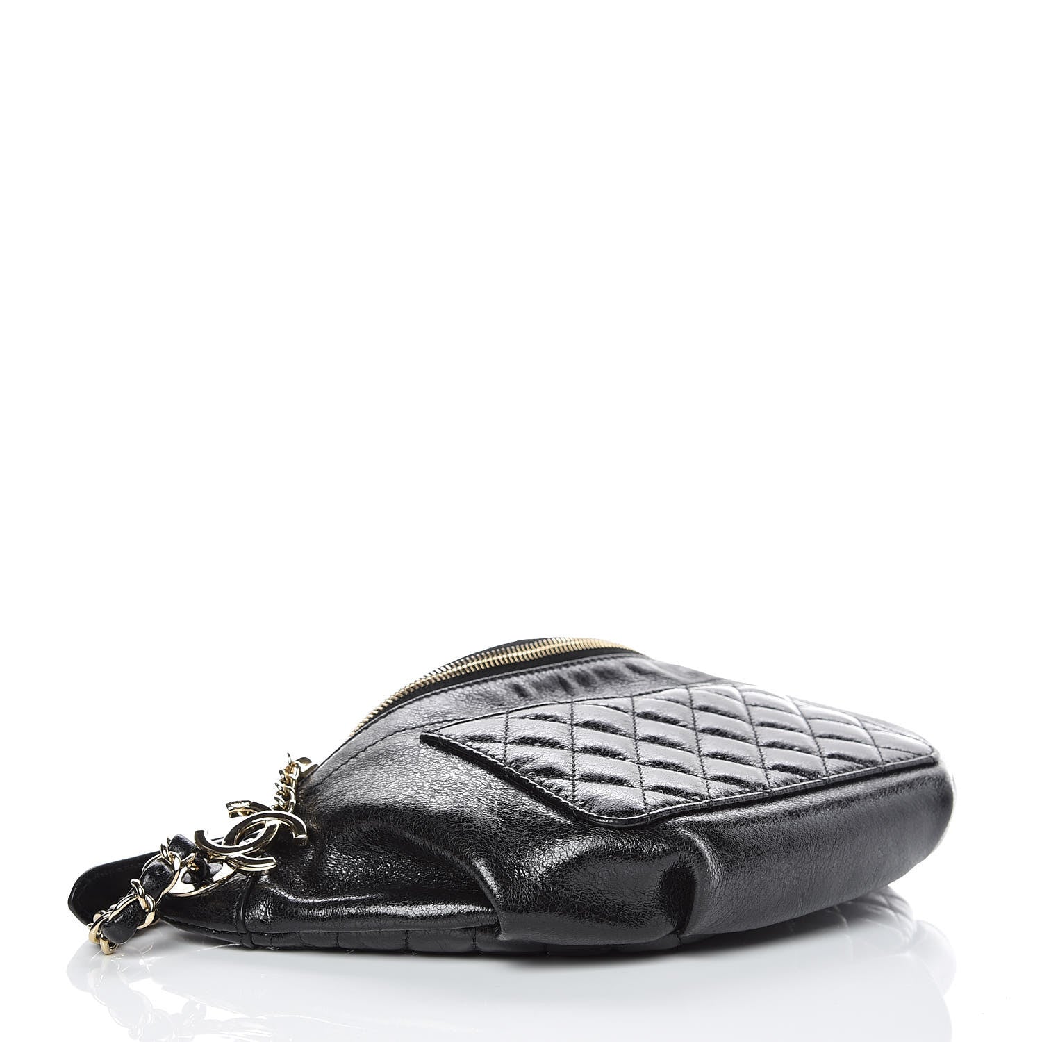 Chanel Crumpled Glazed Lambskin Quilted Waist Bag Fanny Pack Black 4 of 9