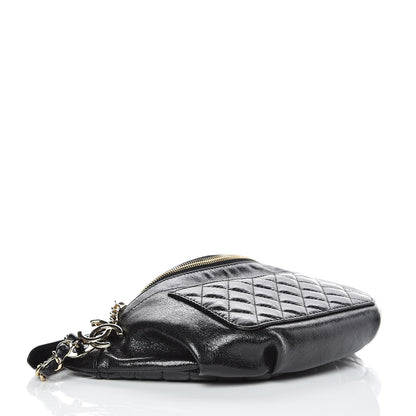 Chanel Crumpled Glazed Lambskin Quilted Waist Bag Fanny Pack Black 4 of 9