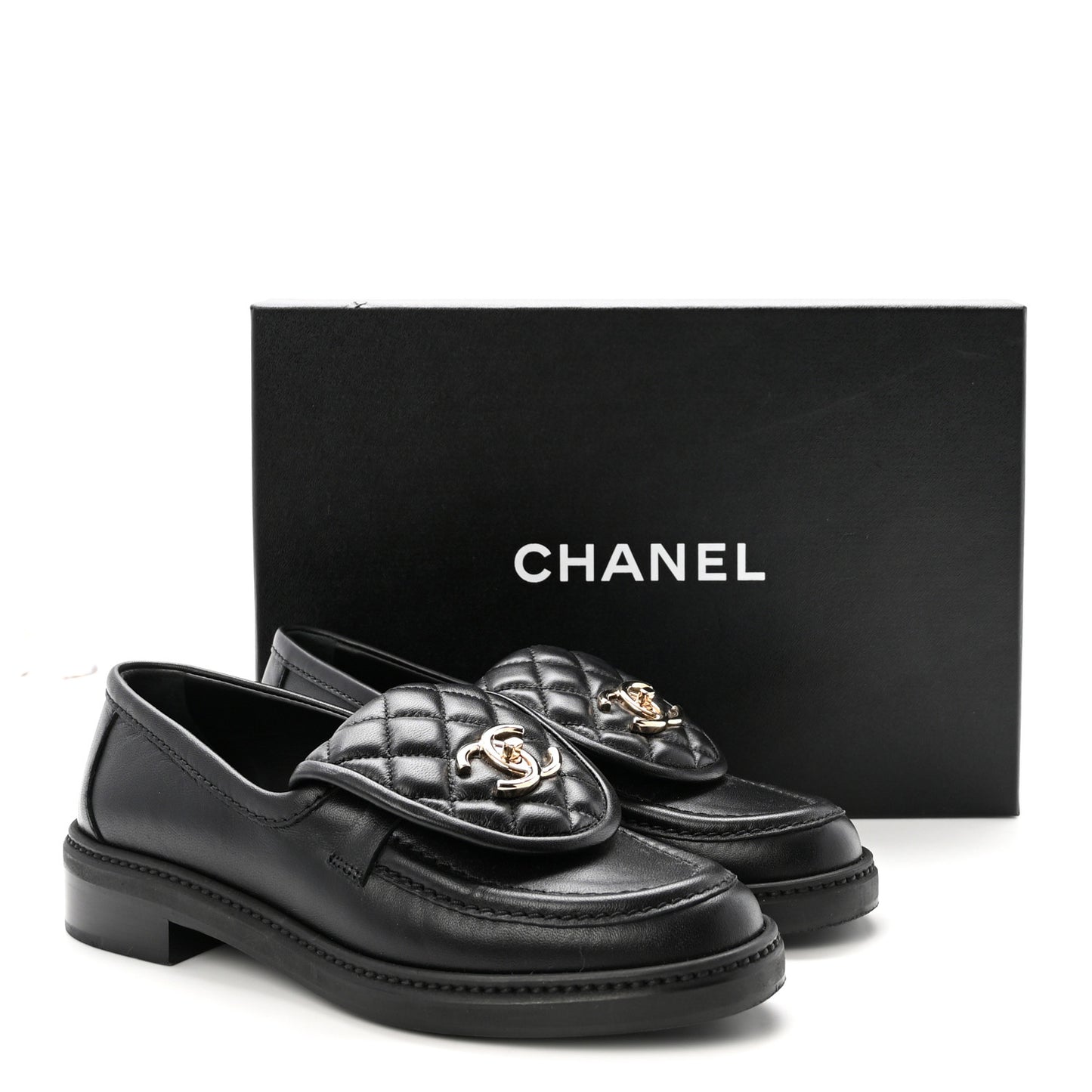 Lambskin Quilted CC Turnlock Loafers 36.5 Black