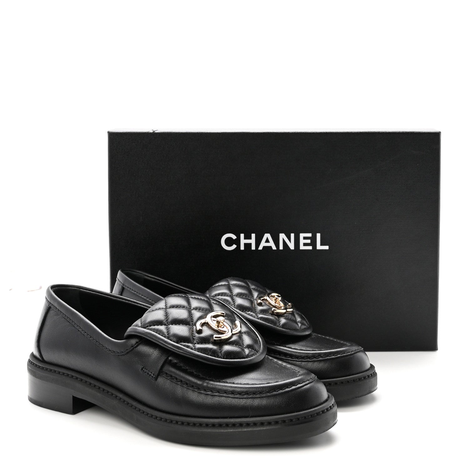 Chanel Lambskin Quilted CC Turnlock Loafers 36.5 Black 10 of 10