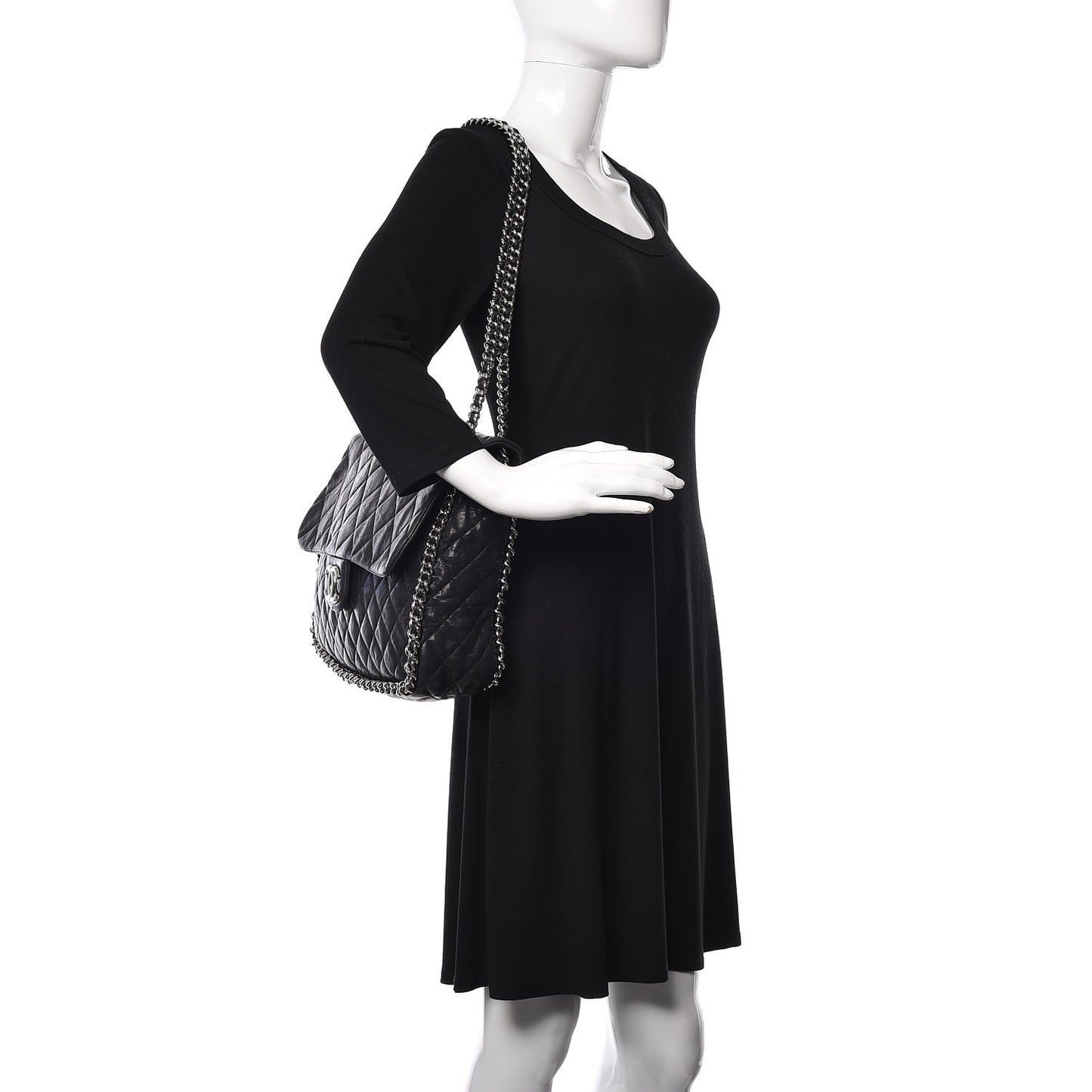 Washed Lambskin Quilted Maxi Chain Around Flap Black