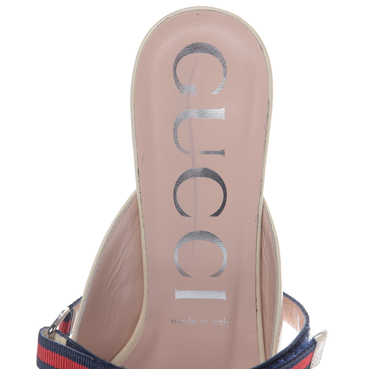 Gucci Malaga Kid Sylvie Web Cross Strap Mid-Heel Slides 39.5 Vintage White 5 of 9