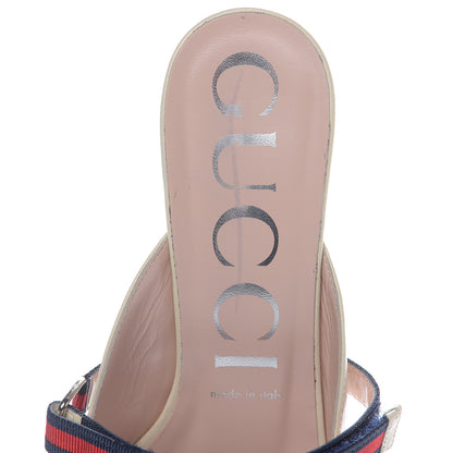 Gucci Malaga Kid Sylvie Web Cross Strap Mid-Heel Slides 39.5 Vintage White 5 of 9