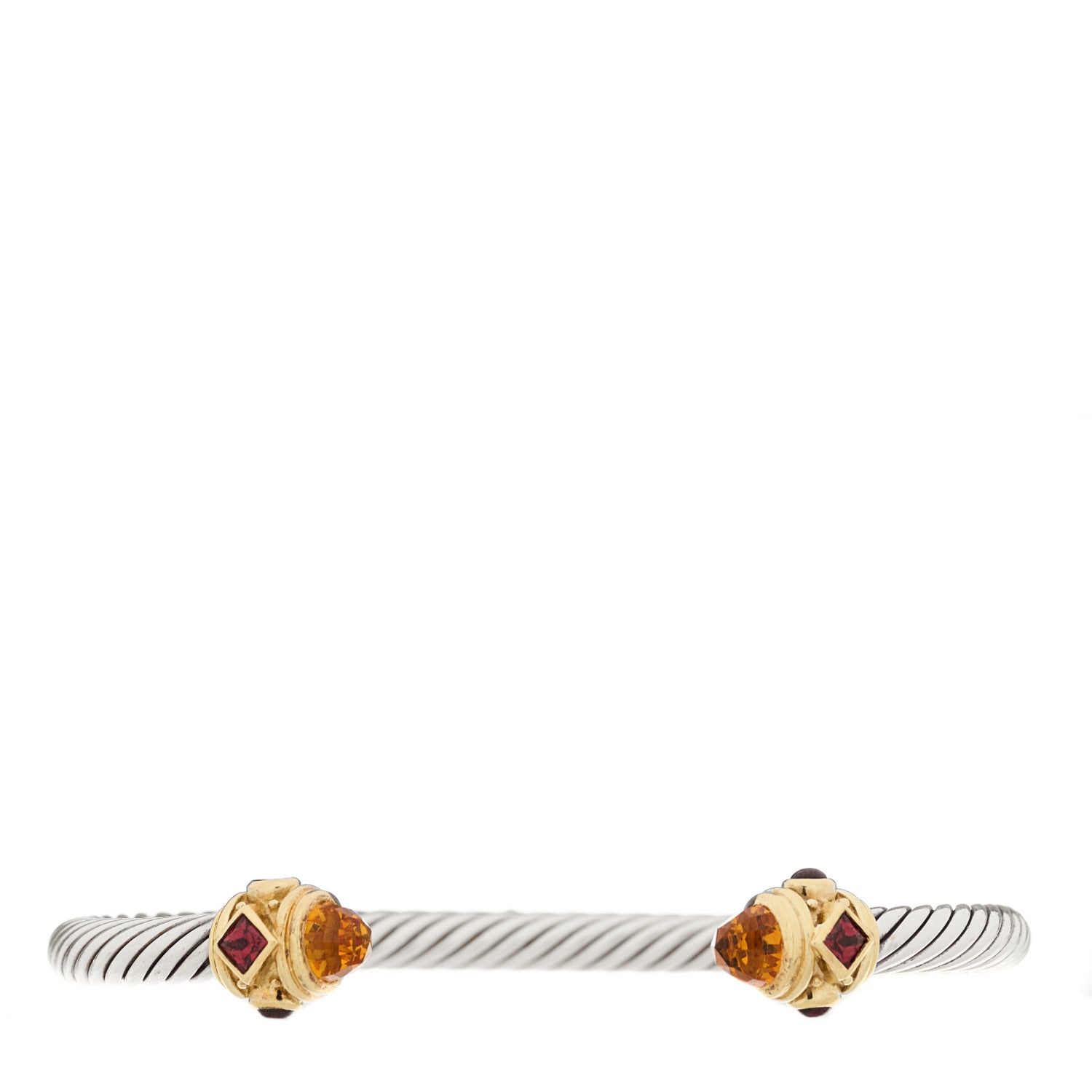David Yurman Sterling Silver 14K Yellow Gold 5mm Citrine Garnet Cable Renaissance Bracelet 1 of 3