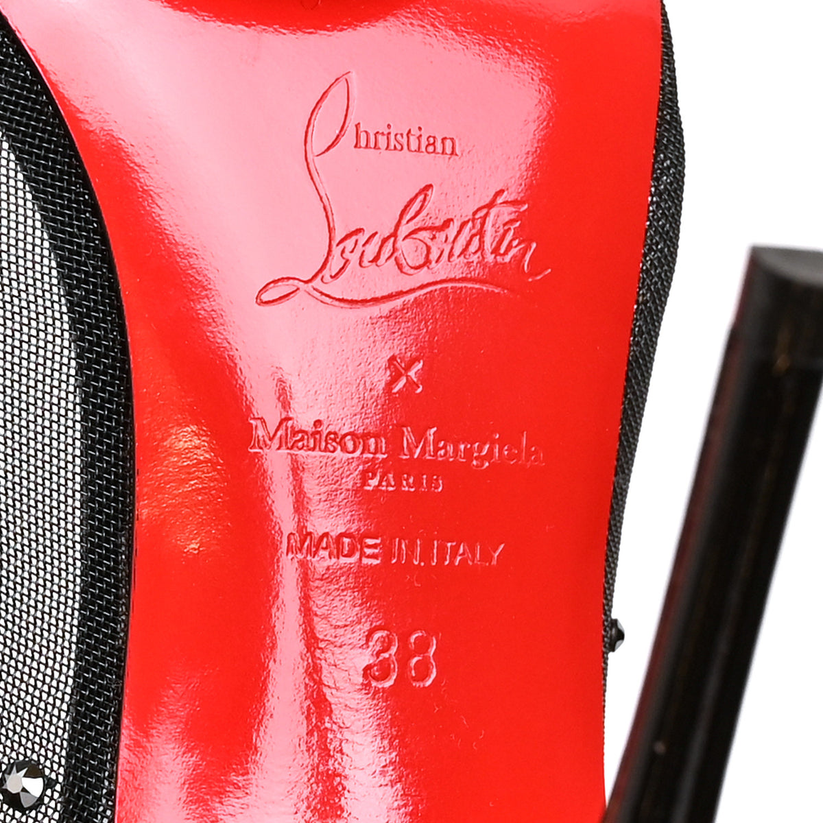 Christian Louboutin X MAISON MARGIELA Rete Patent Strass Bridiela Una 100 Pumps 38 Black 8 of 10
