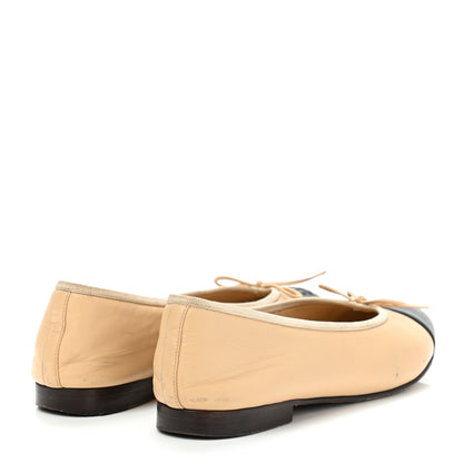 Chanel Lambskin Cap Toe Ballerina Flats 38 Beige Black 4 of 18