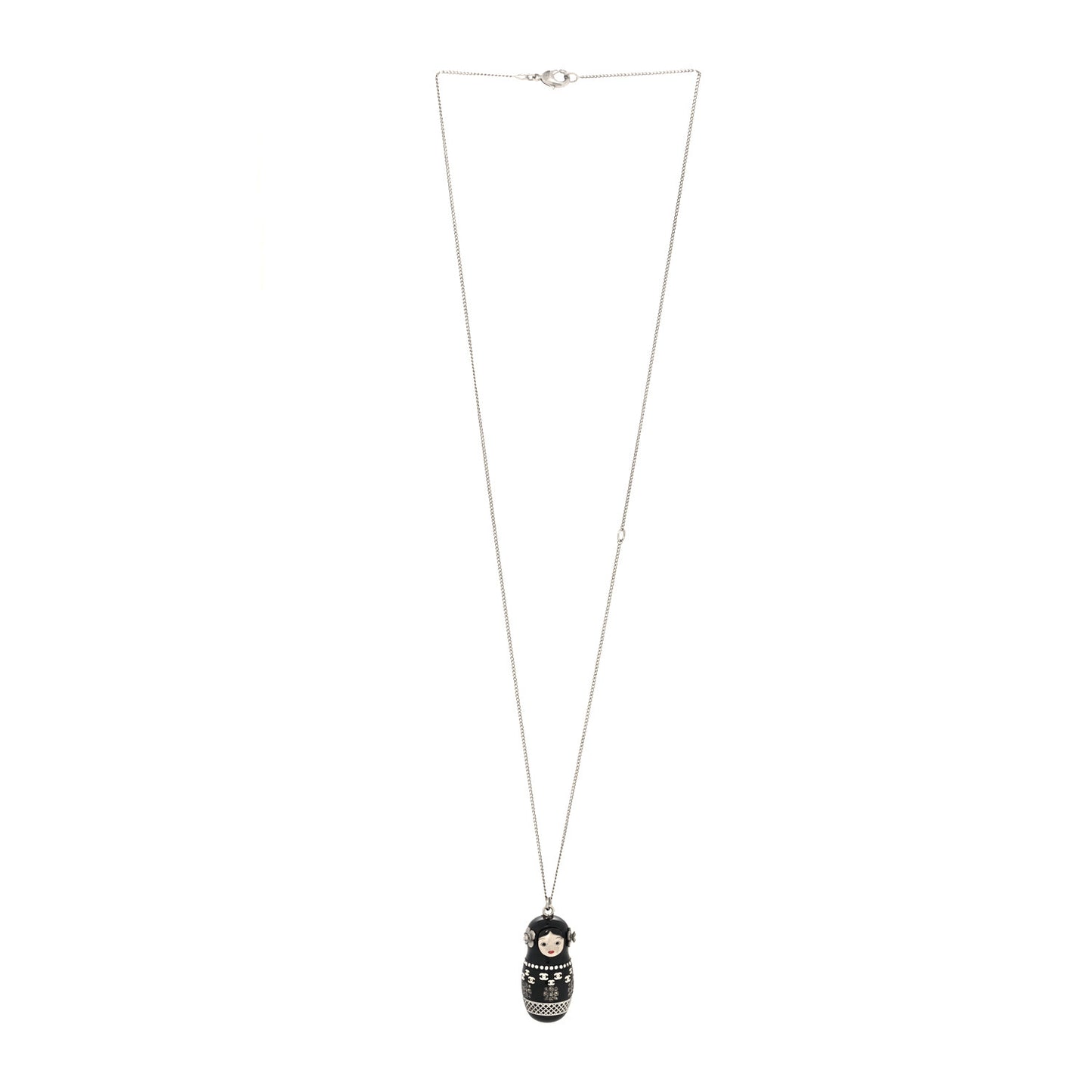 Resin Matryoshka Russian Doll Necklace Black