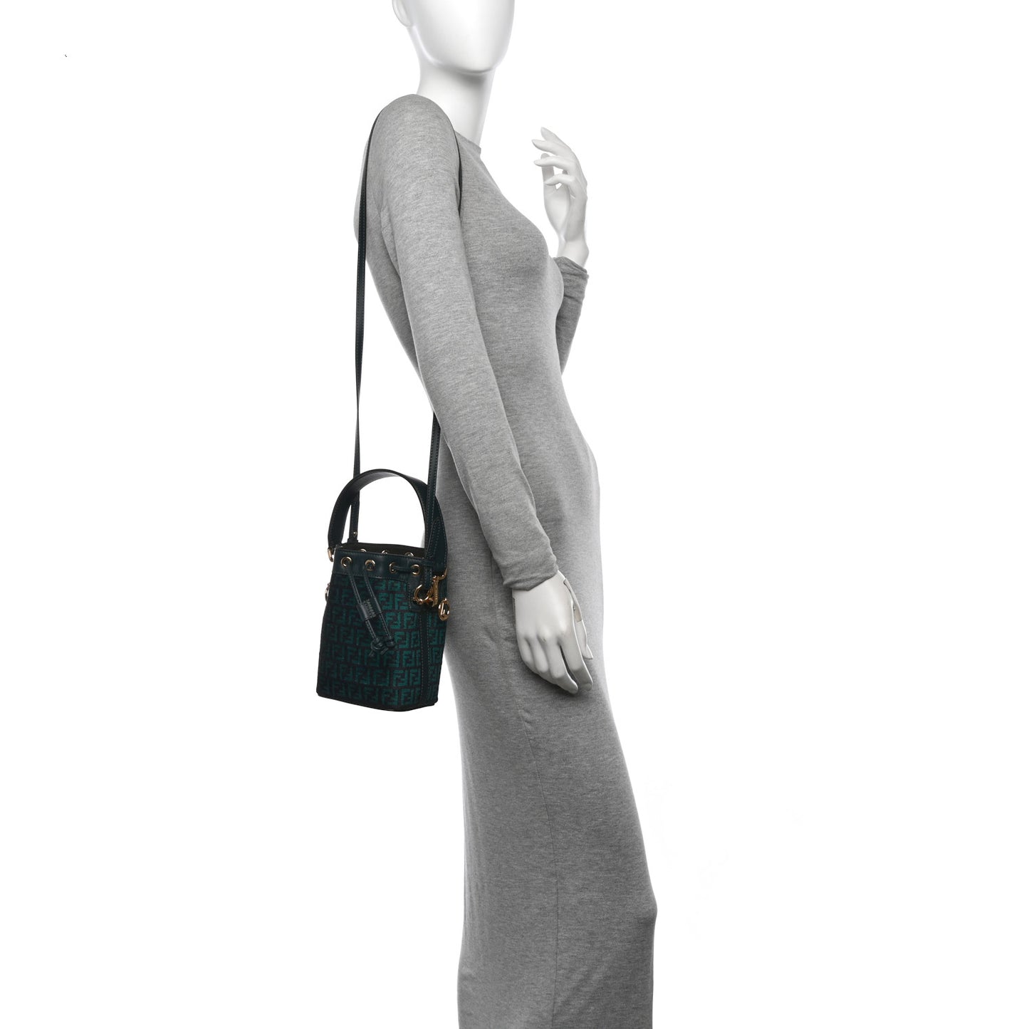 Chenille Vitello F is Fendi Micro FF Mini Mon Tresor Bucket Bag Verde Inglese