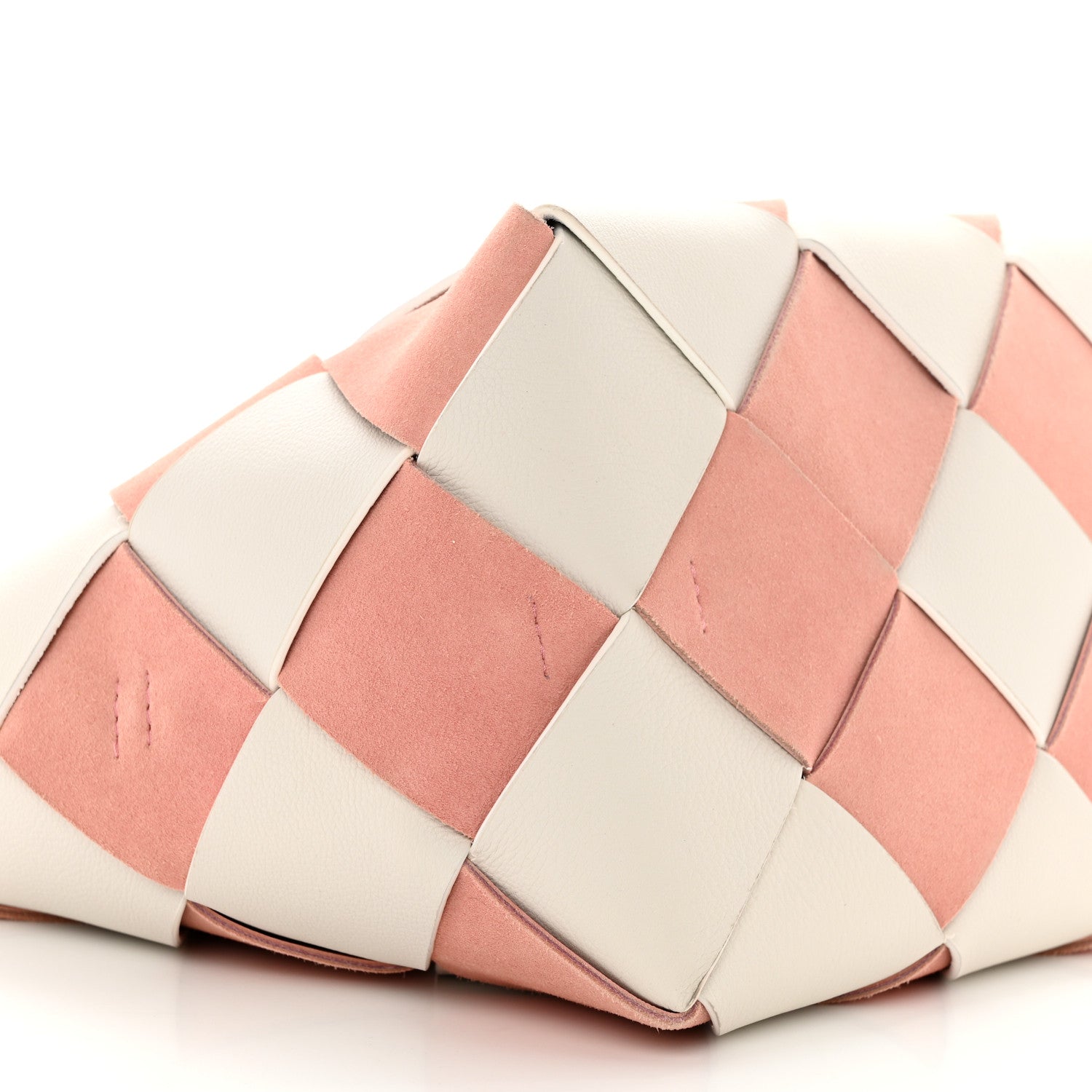 Loewe Calfskin Suede Gingham Woven Basket Bag Soft Pink White 9 of 10