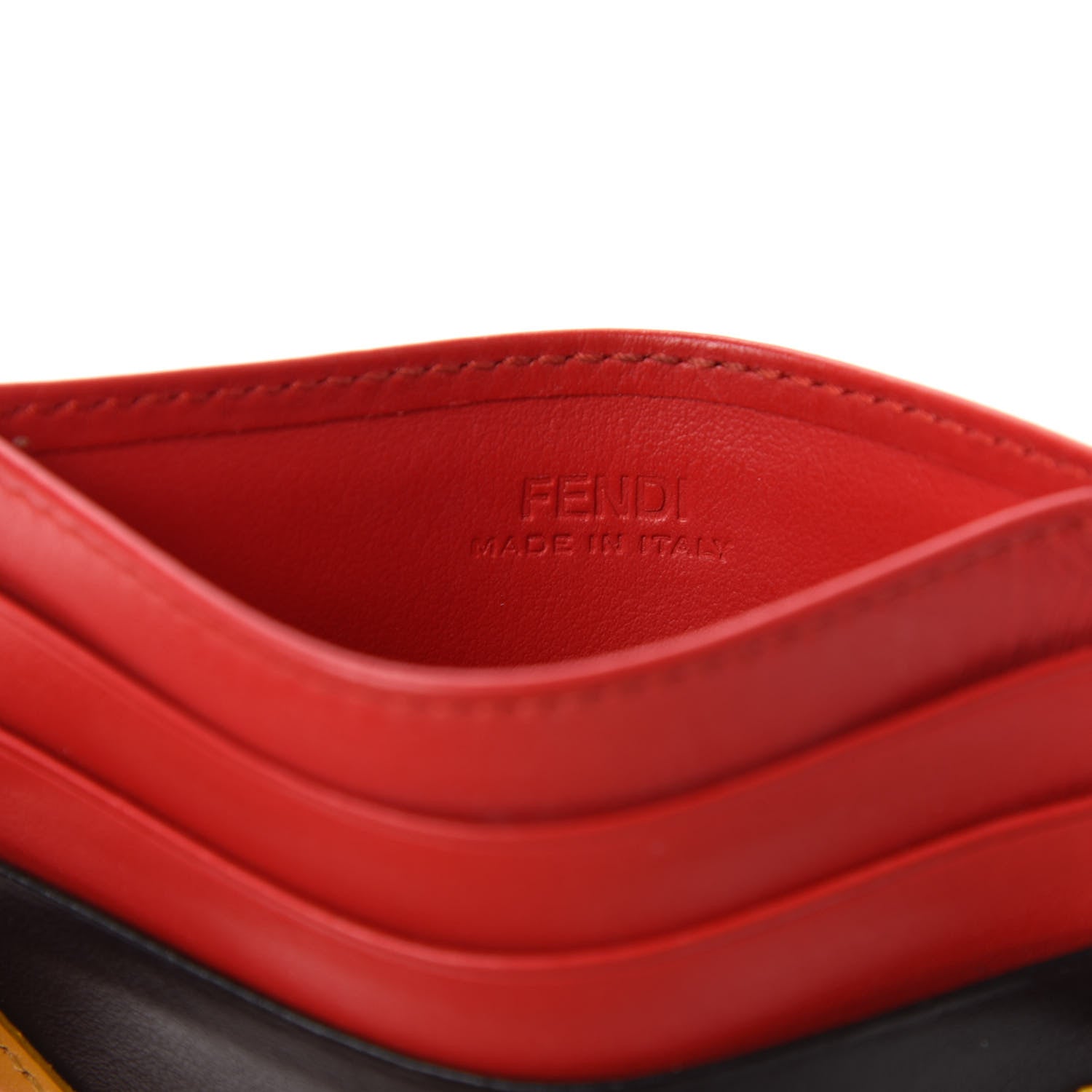 Fendi Vitello Century Monster Eyes Inlay Card Holder Black Giallo Rosso 6 of 8