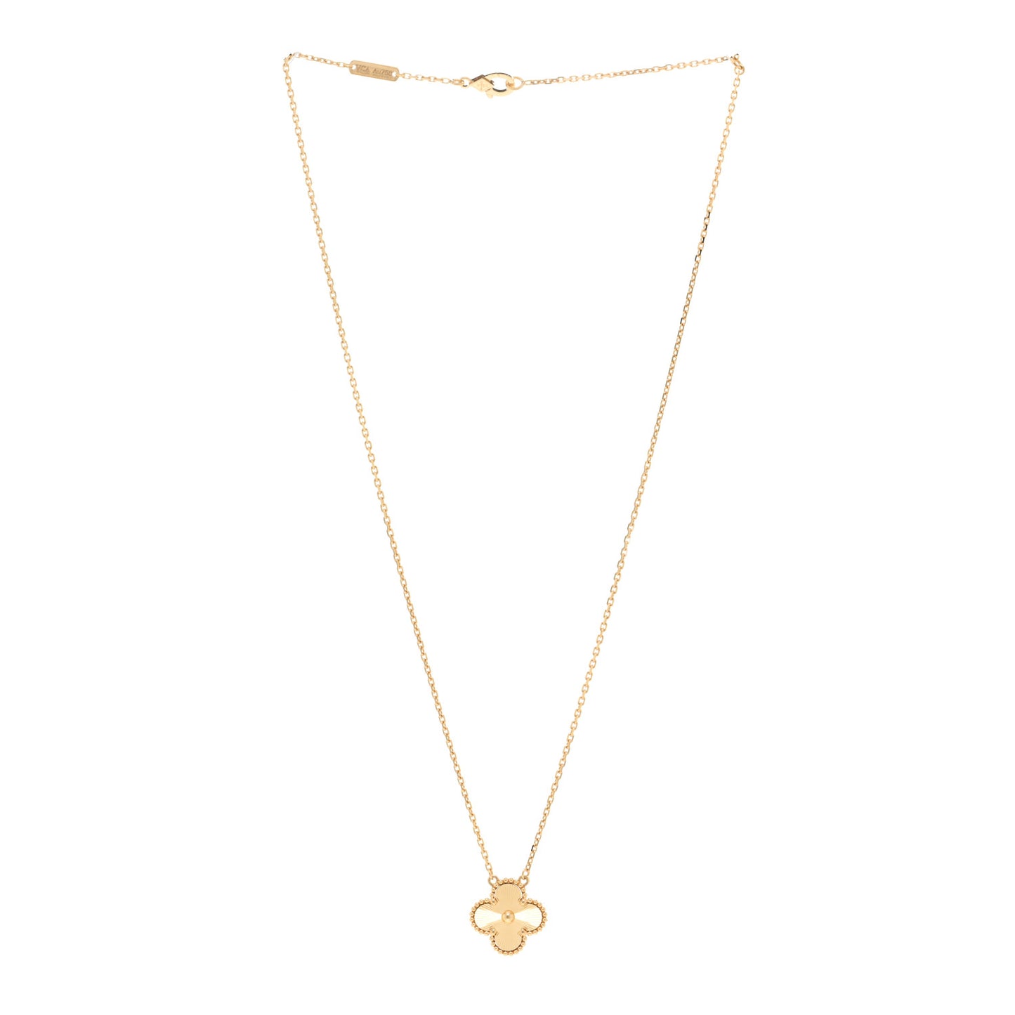 18K Yellow Gold Guilloche Vintage Alhambra Pendant Necklace