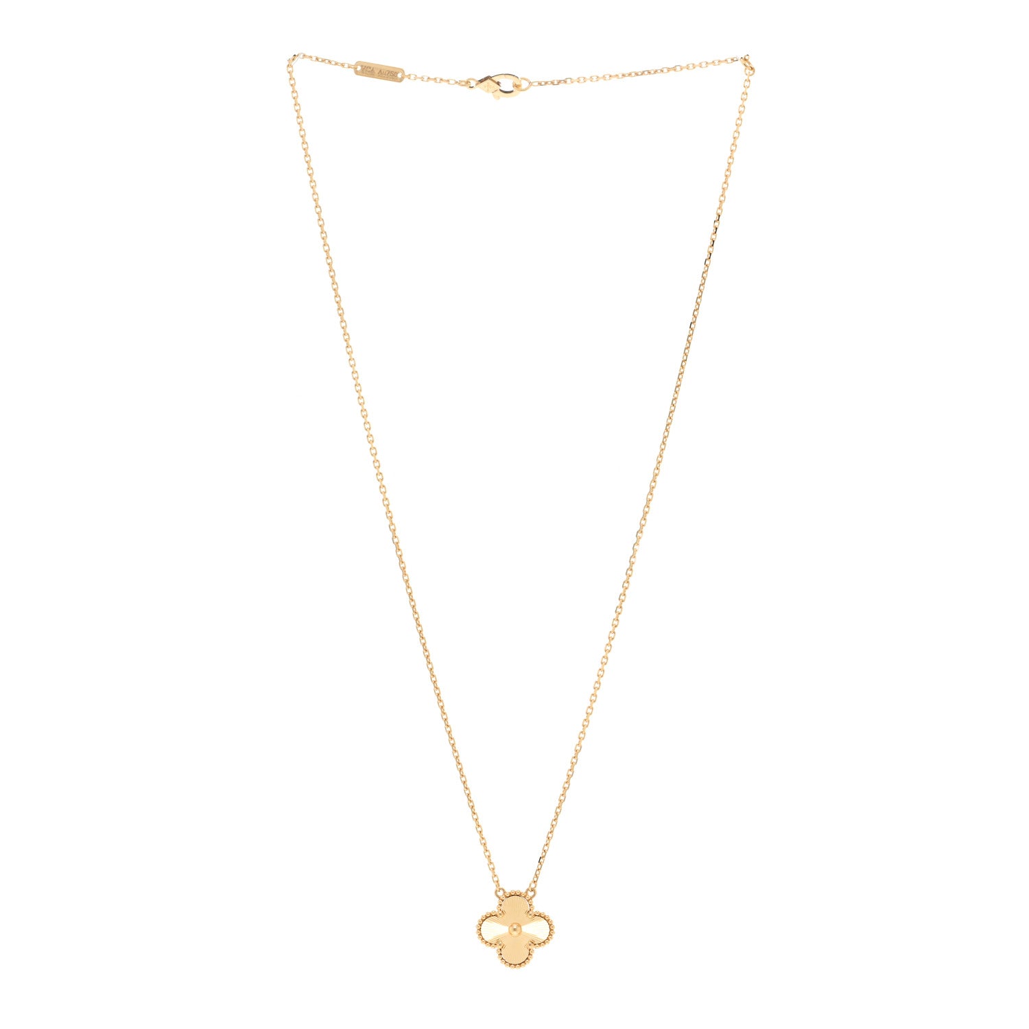 Van Cleef & Arpels 18K Yellow Gold Guilloche Vintage Alhambra Pendant Necklace 3 of 6