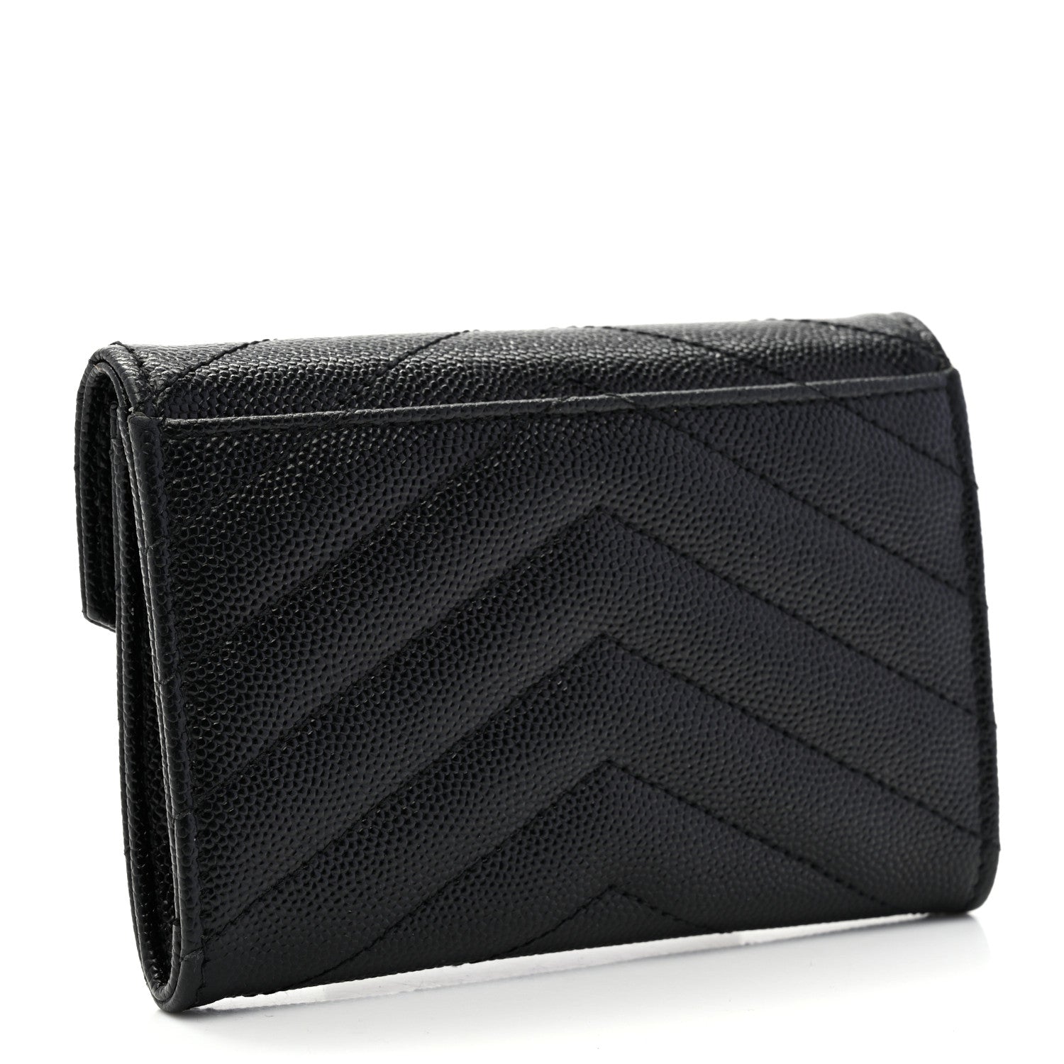 Saint Laurent Grain De Poudre Matelasse Chevron Small Monogram Envelope Wallet Black 3 of 10