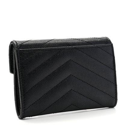 Saint Laurent Grain De Poudre Matelasse Chevron Small Monogram Envelope Wallet Black 3 of 10
