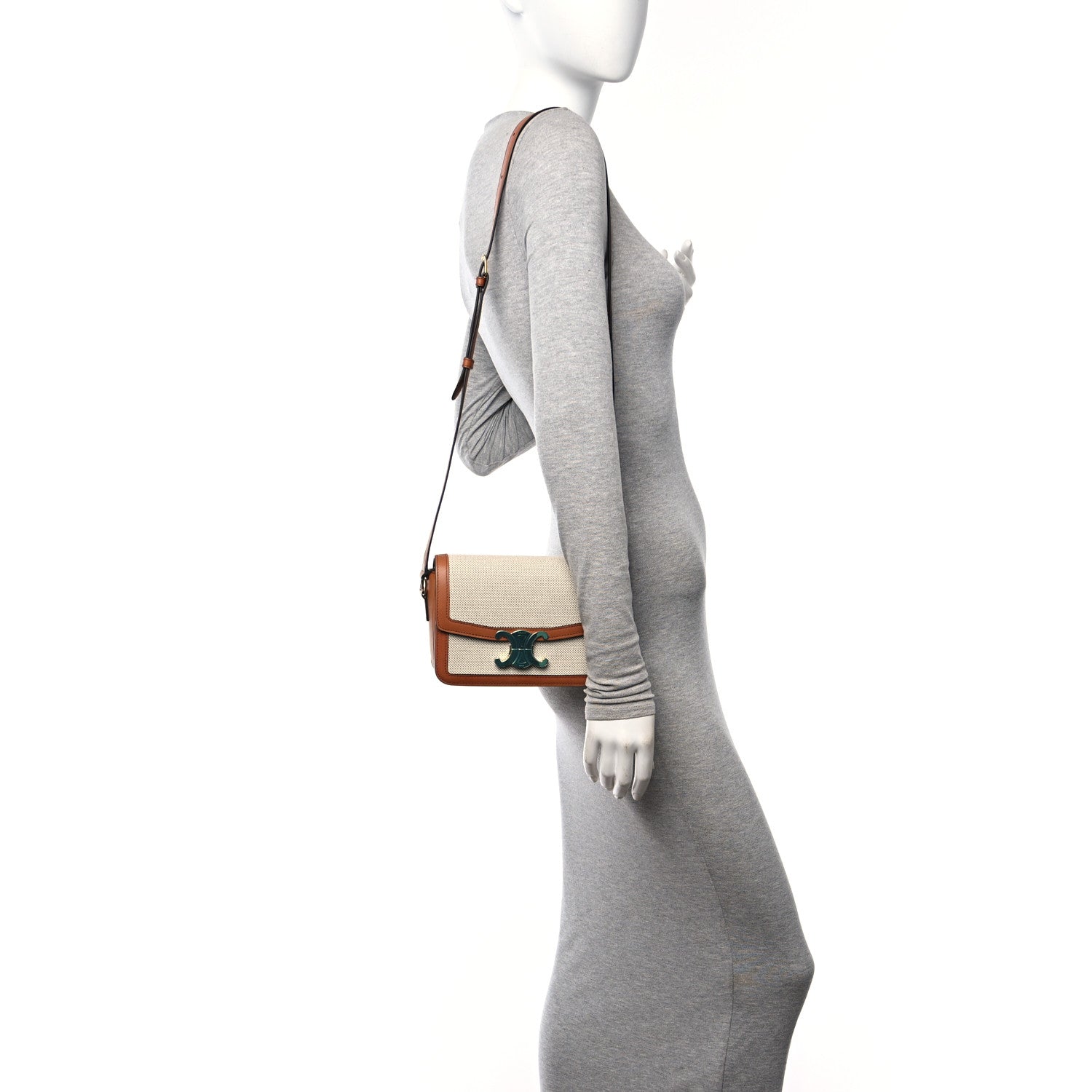 Celine Textile Calfskin Teen Triomphe Bag Natural Tan 2 of 19