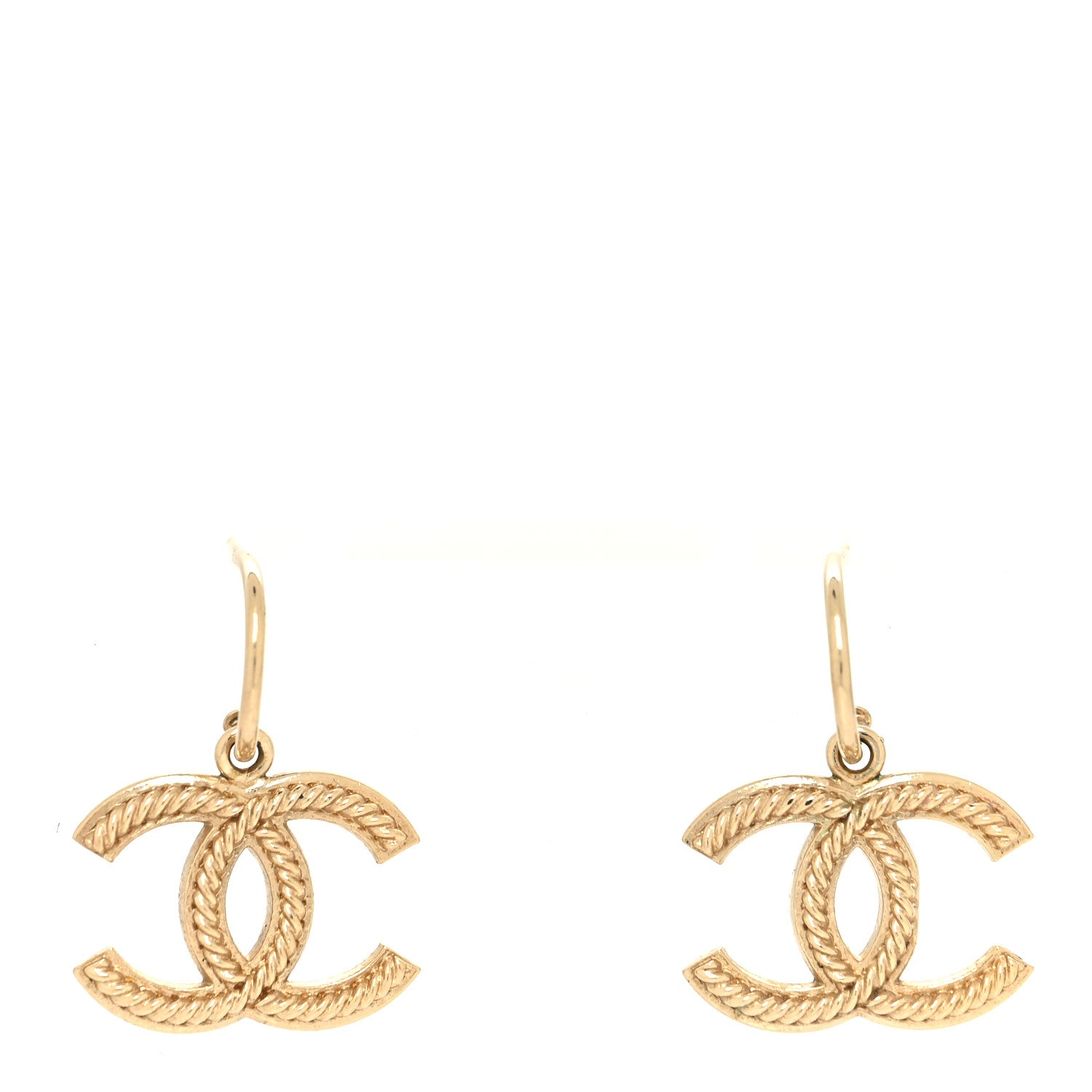 Chanel Metal CC Rope Hoop Drop Earring Gold 1 of 4