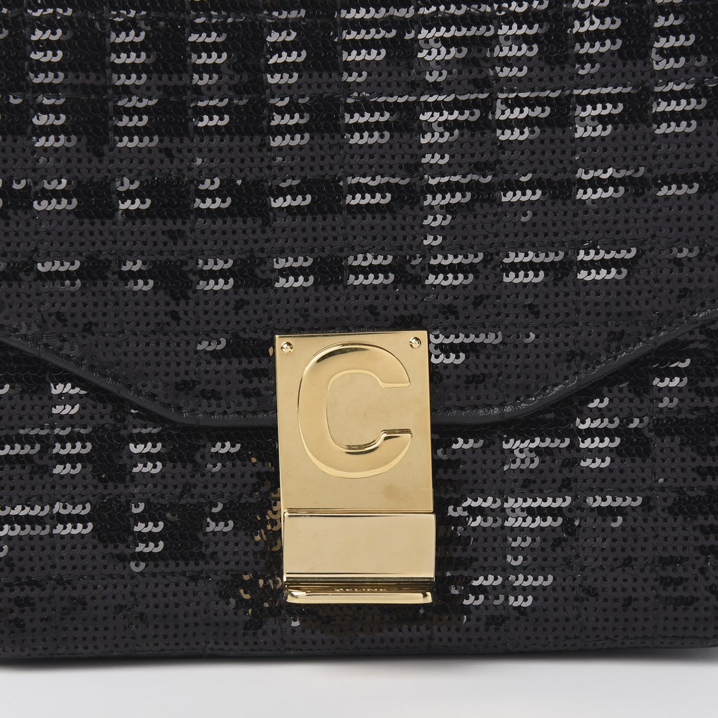 Sequin Calfskin Quilted Small C Bag Black