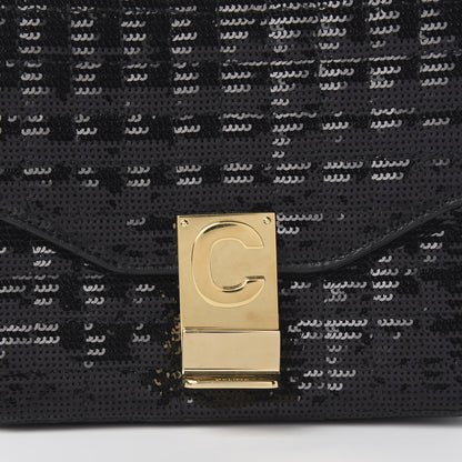 Celine Sequin Calfskin Quilted Small C Bag Black 9 of 10