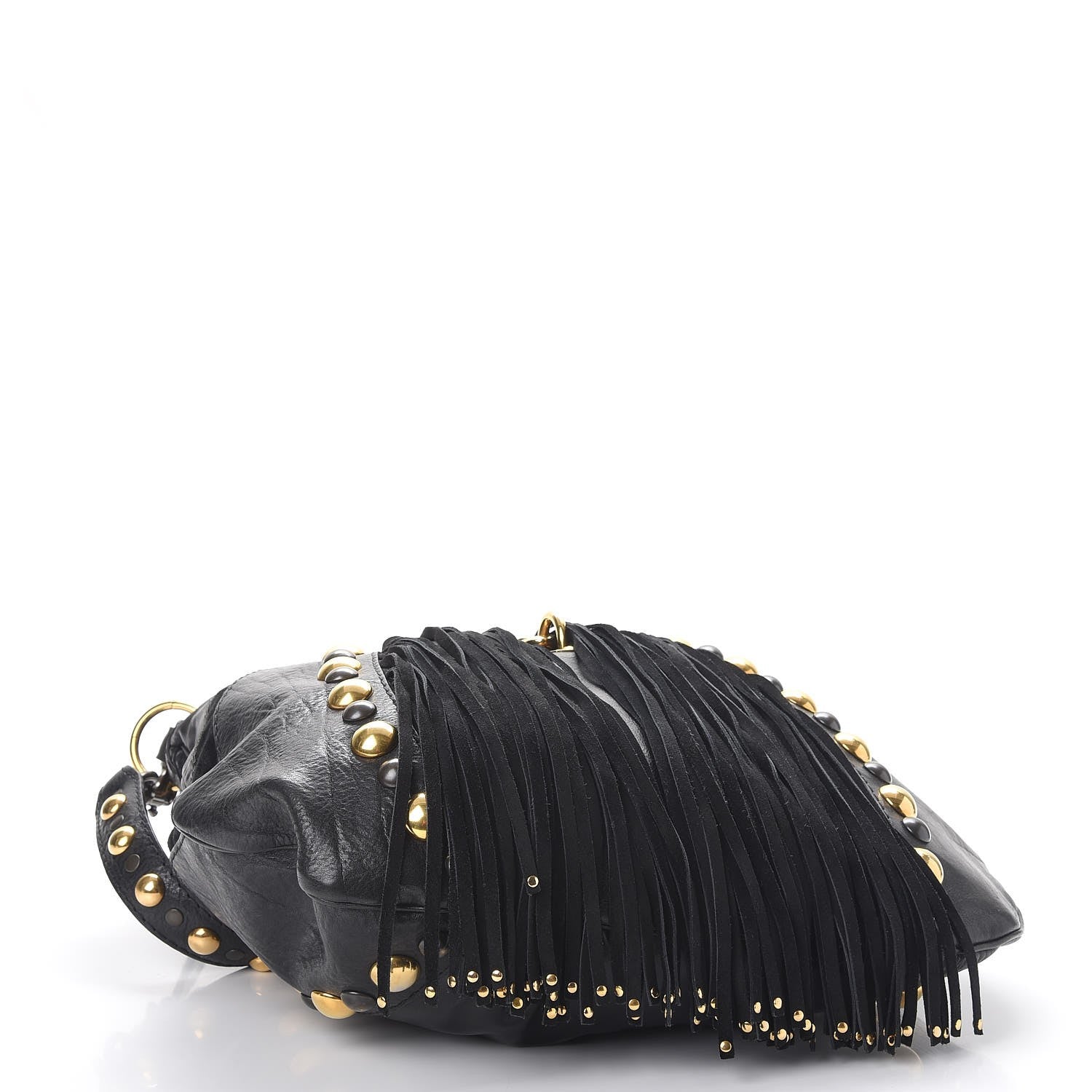 Gucci Calfskin Suede Fringe Babouska Hobo Black 5 of 11
