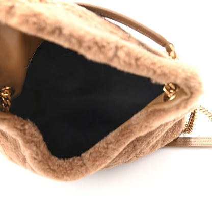 Saint Laurent Shearling Quilted Small Loulou Puffer Monogram Chain Satchel Cinnamon 4 of 9