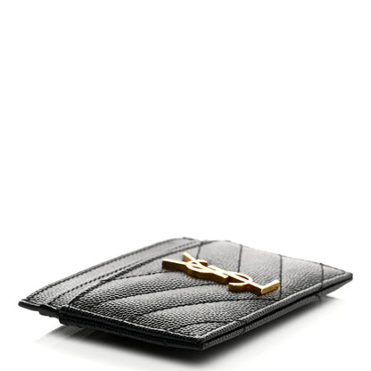 Saint Laurent Grain De Poudre Matelasse Chevron Monogram Credit Card Case Black 4 of 8