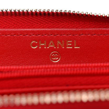 Chanel Lambskin Quilted Gusset Zip Around Wallet Red 6 of 9
