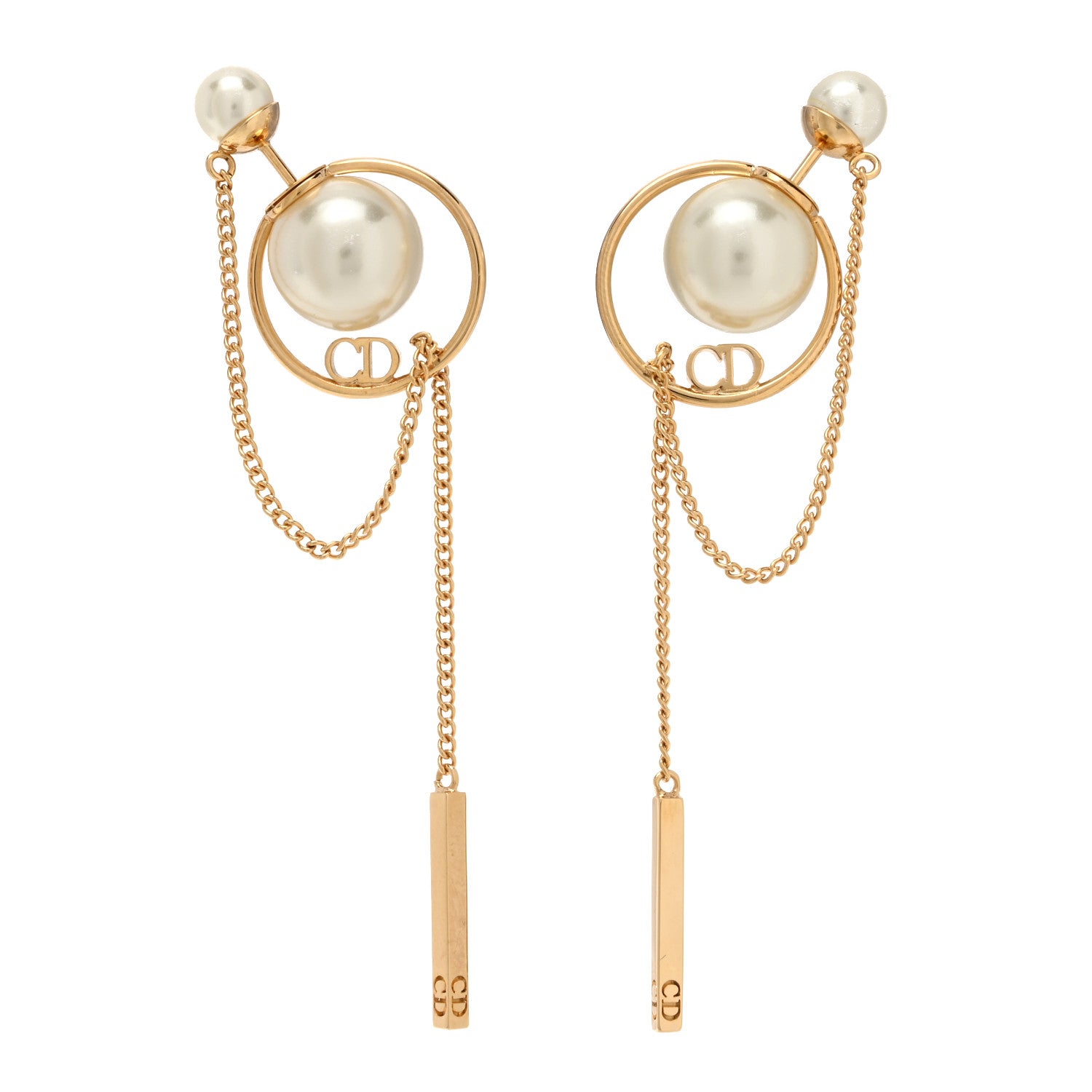 Christian Dior Pearl Tribales Dangle Chain Earrings Gold 1 of 4