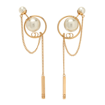 Christian Dior Pearl Tribales Dangle Chain Earrings Gold 1 of 4