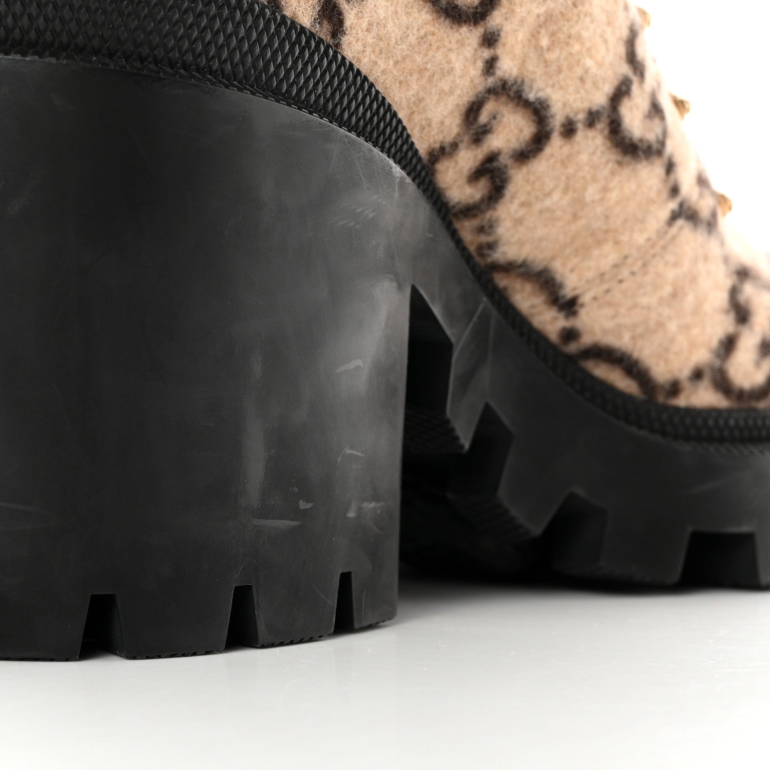 Gucci Covered Wool GG Monogram Womens Lace Up Combat Ankle Boots 38 Beige Ebony Black 17 of 21