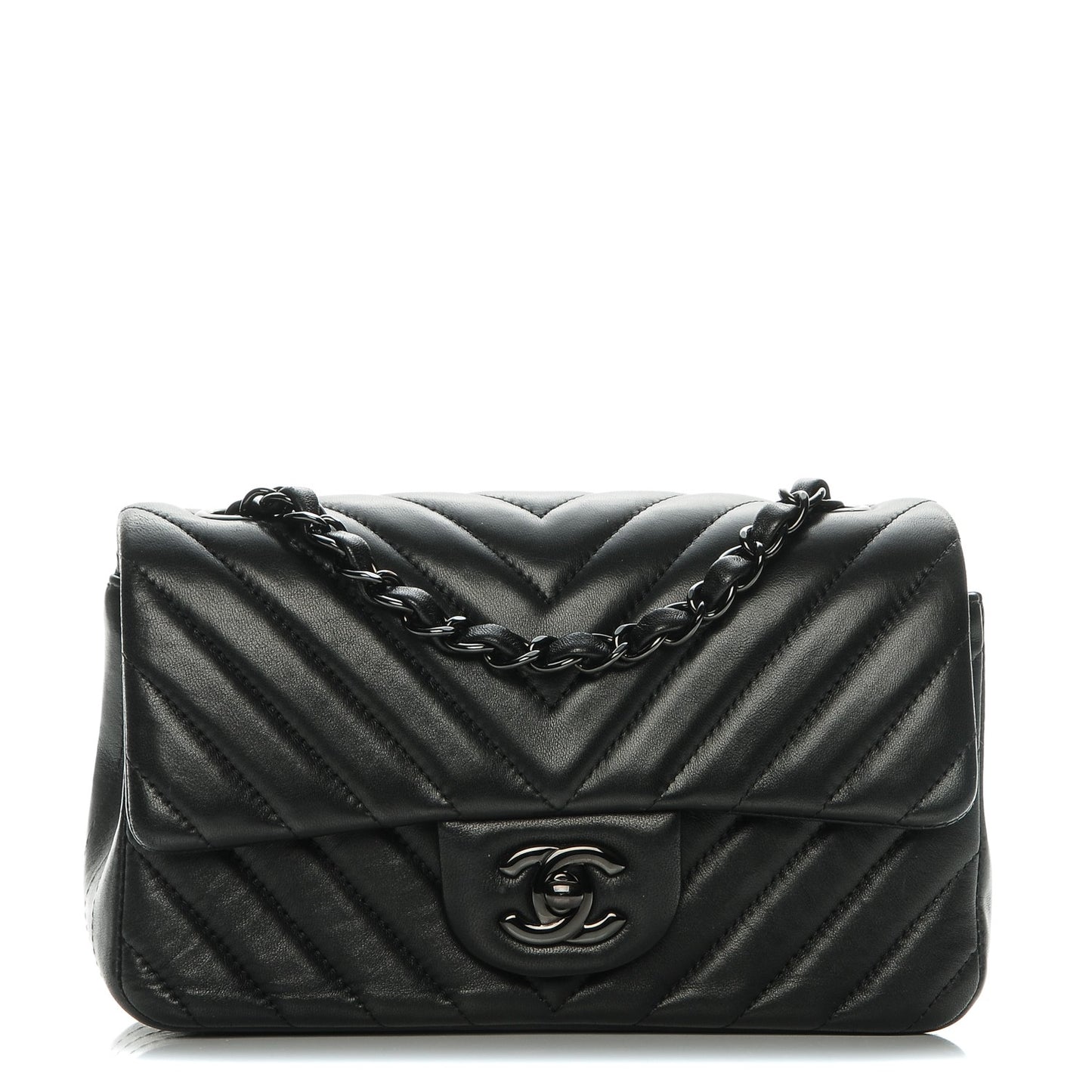 Lambskin Chevron Quilted Mini Rectangular Flap So Black