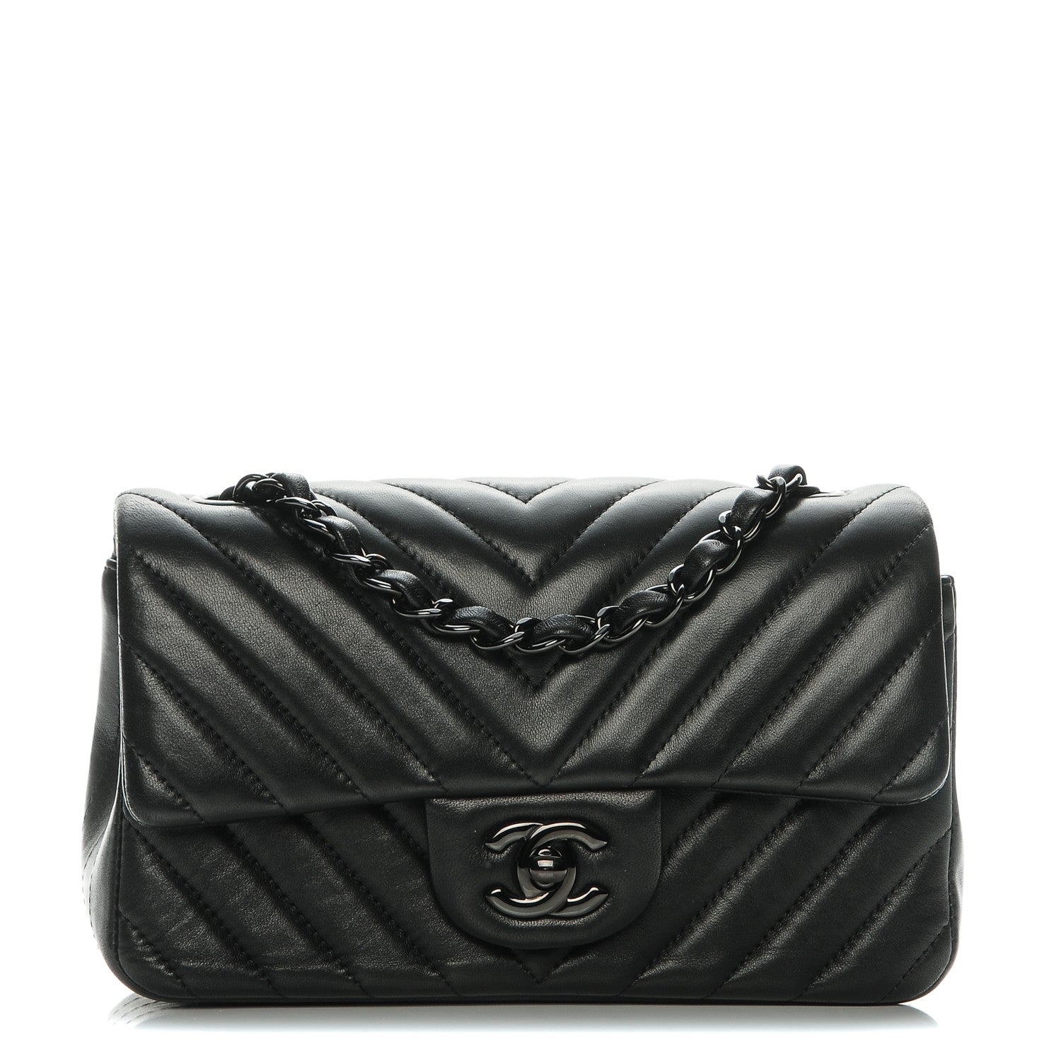 Chanel Lambskin Chevron Quilted Mini Rectangular Flap So Black 1 of 7