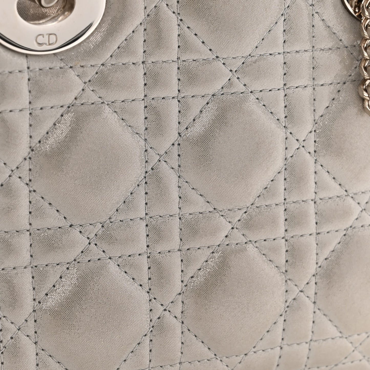 Metallic Lambskin Cannage Mini Lady Dior Silver