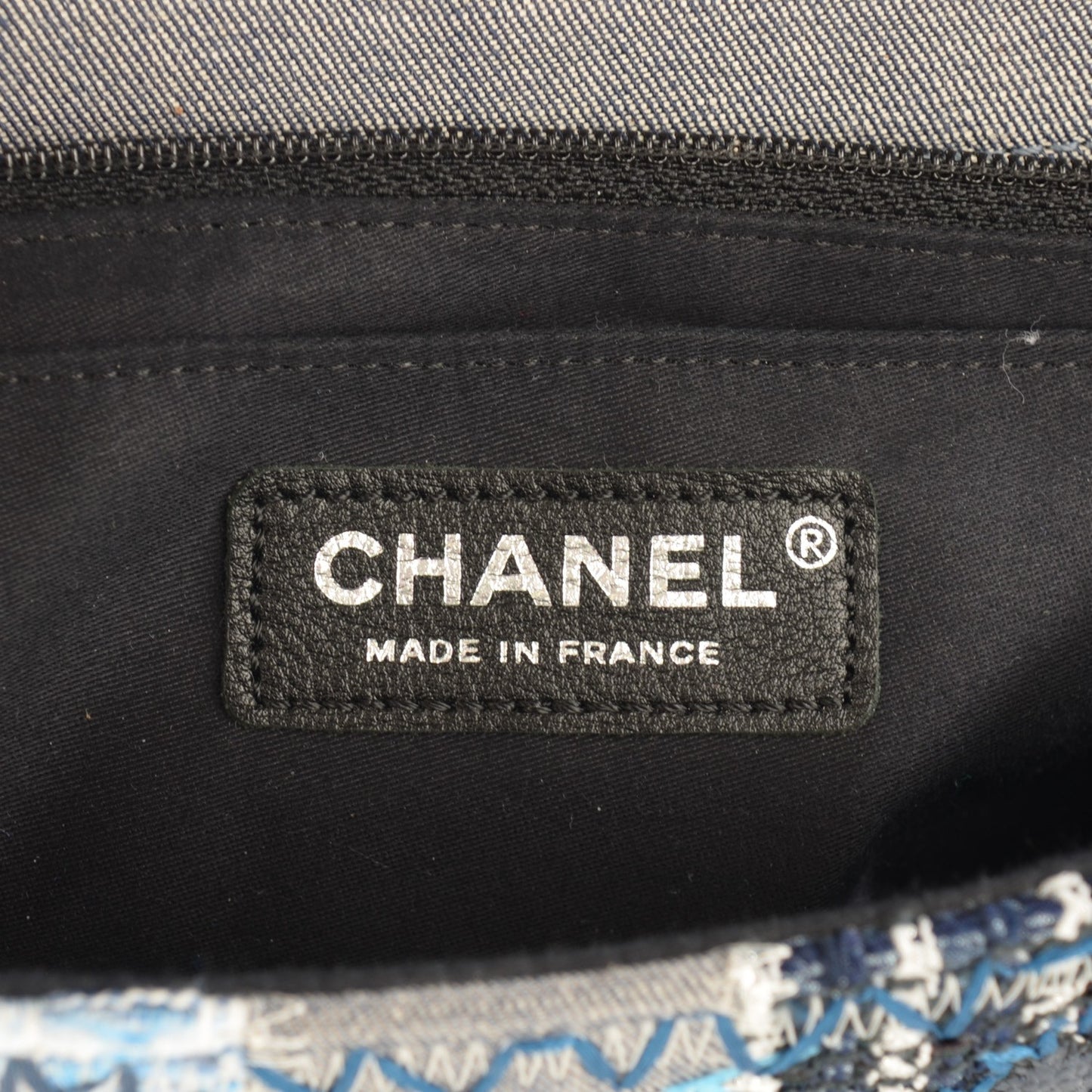 Denim Tweed Patchwork Medium Single Flap Blue