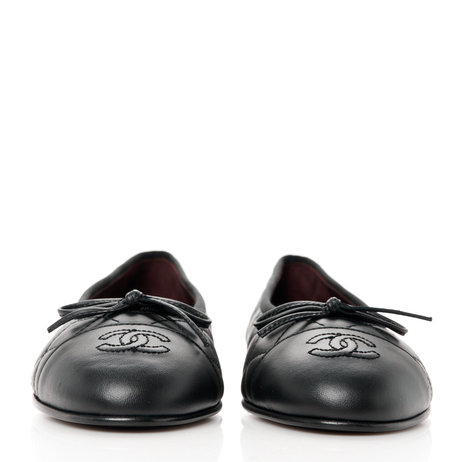 Chanel Aged Calfskin Quilted CC Cap Toe Ballerina Flats 38 Black 2 of 9