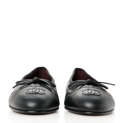 Chanel Aged Calfskin Quilted CC Cap Toe Ballerina Flats 38 Black 2 of 9