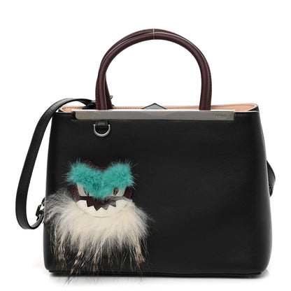 Fendi Vitello Dolce Fox Mink Bi-Color Monster Mirror Charm Petite 2Jours Tote Black Bordeaux Acquamarine 1 of 10