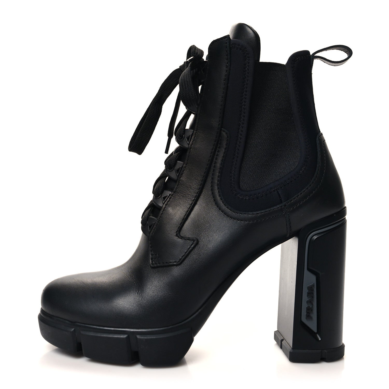 Prada Vitello Montana Neoprene Lace Up Chelsea 110mm Ankle Boots 40 Black 1 of 8