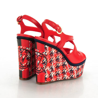 Louis Vuitton Calfskin Postcard Wedges 34.5 Red 4 of 6