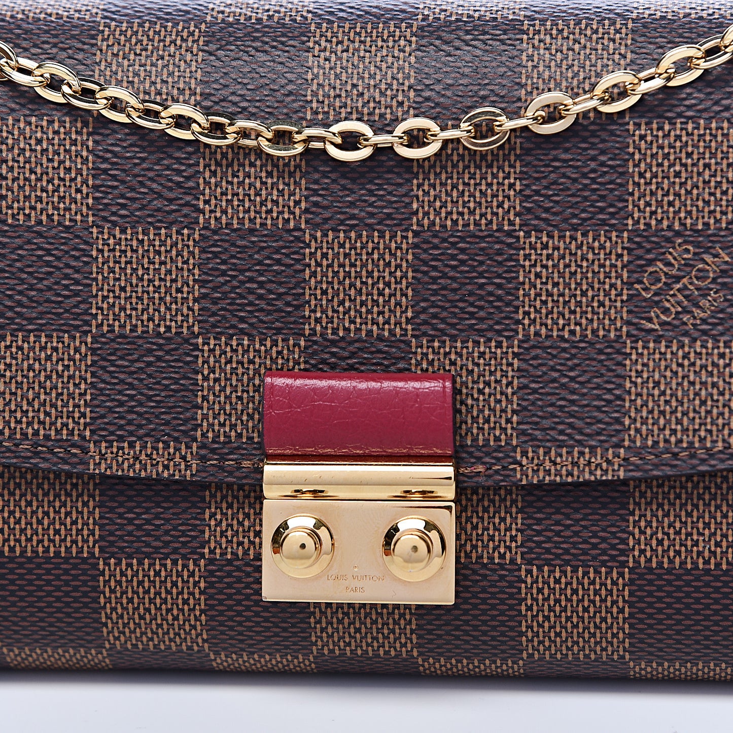 Damier Ebene Croisette Chain Wallet Scarlet