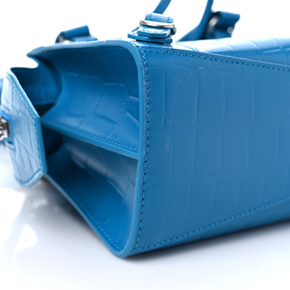 Balenciaga Semi Shiny Calfskin Crocodile Embossed Neo Classic Silver Hardware Mini City Turquoise 6 of 10