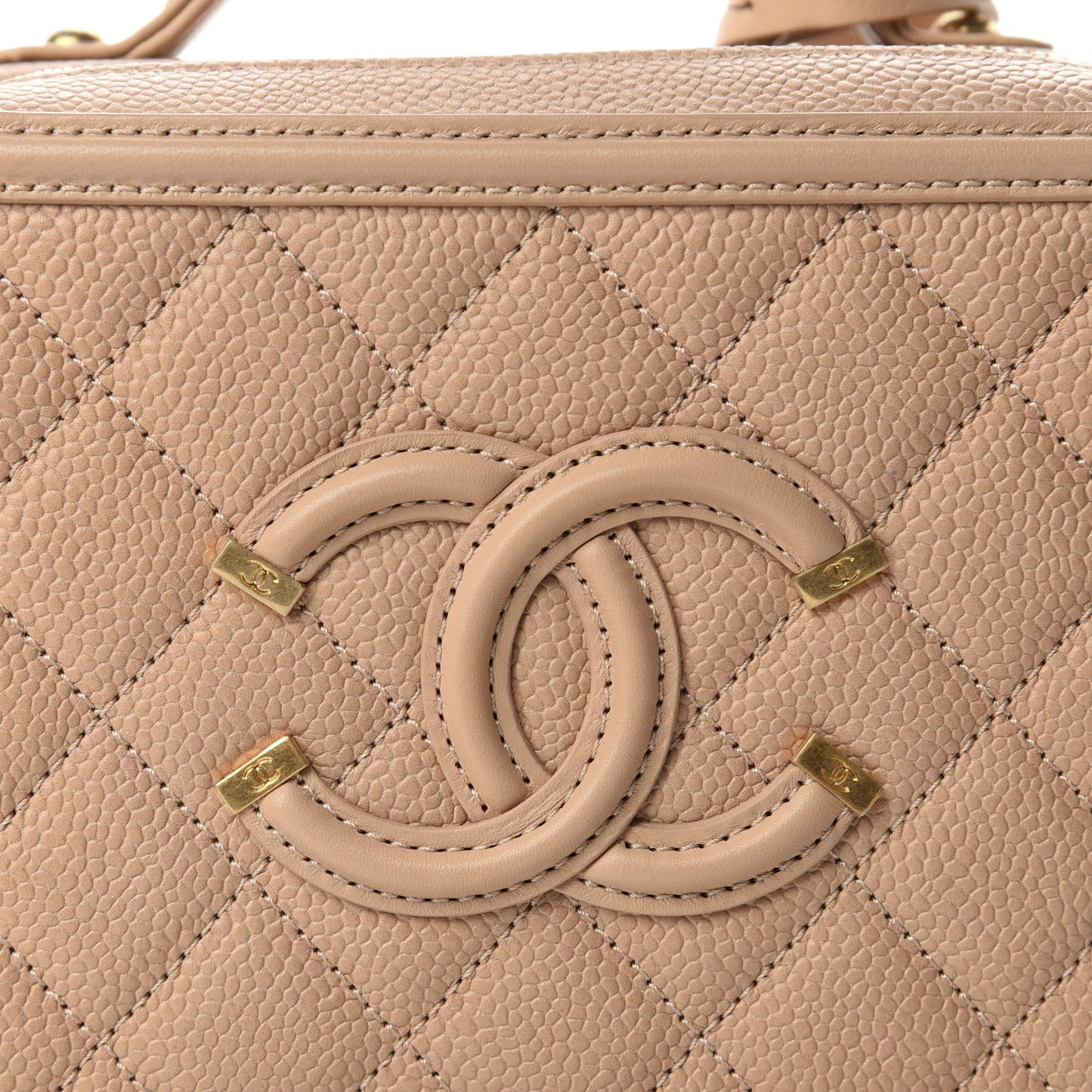 Caviar Quilted Small CC Filigree Vanity Case Beige