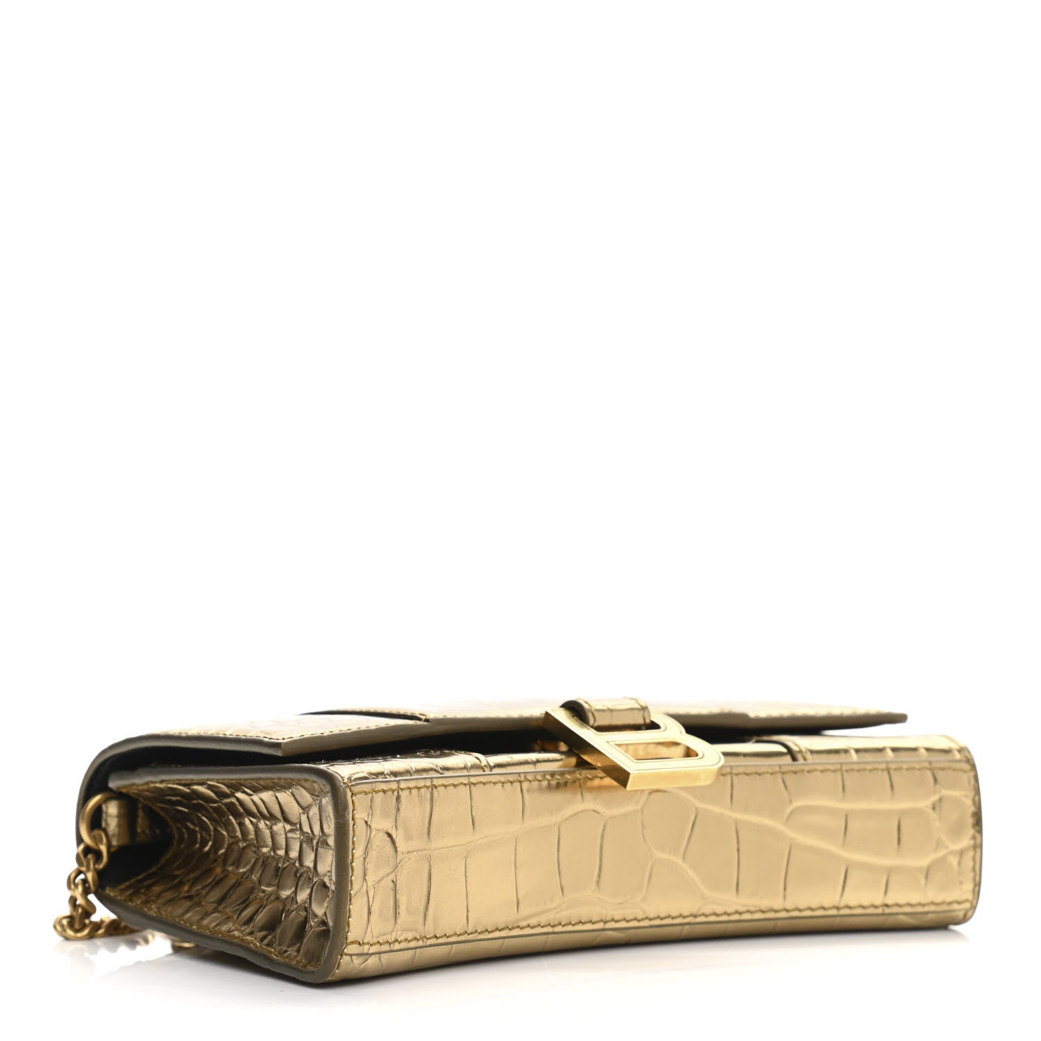 Balenciaga Metallic Calfskin Crocodile Embossed Hourglass Chain Bag Gold 4 of 12