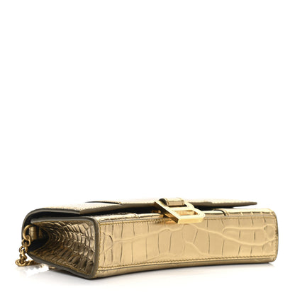 Balenciaga Metallic Calfskin Crocodile Embossed Hourglass Chain Bag Gold 4 of 12