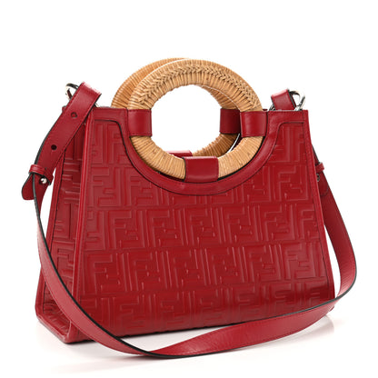 Fendi Vitello Century Wicker FF 1974 Embossed Small Runaway Shopper Tote Fragola 3 of 18