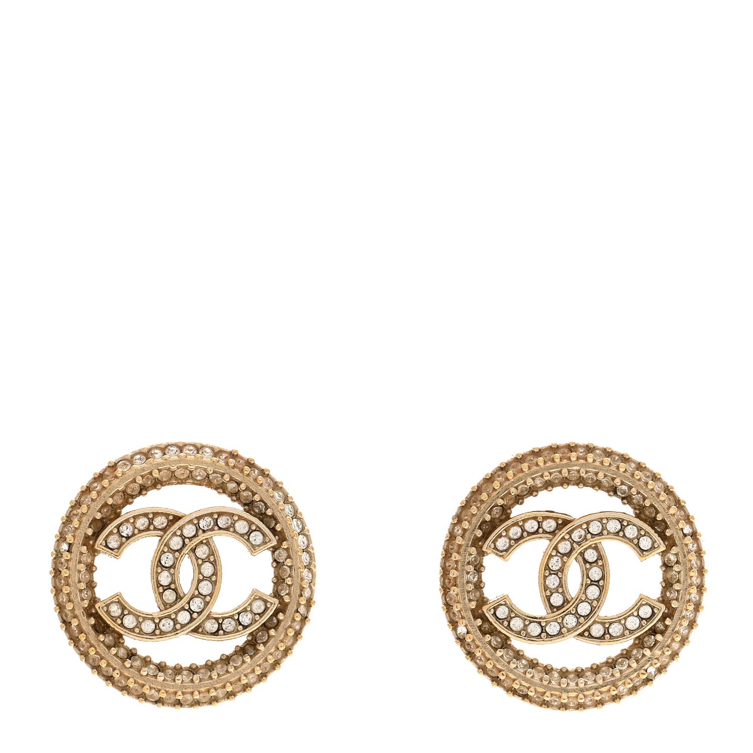 Chanel Crystal CC Vendome Round Earrings Gold 1 of 5